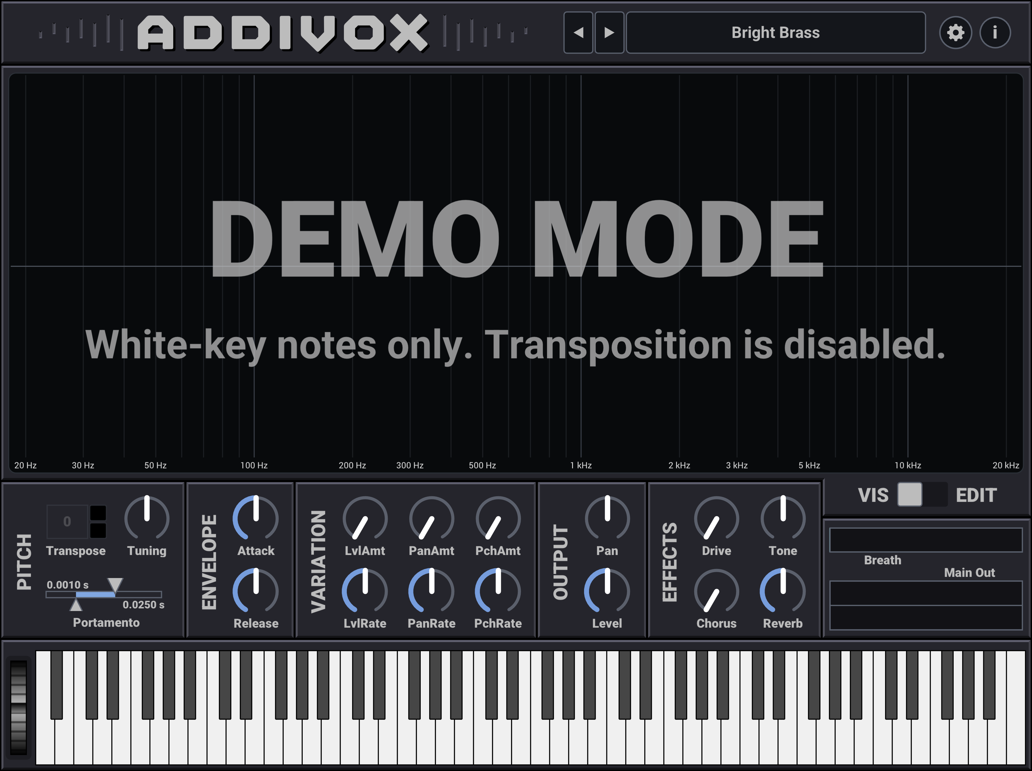 Addivox demo-mode UI